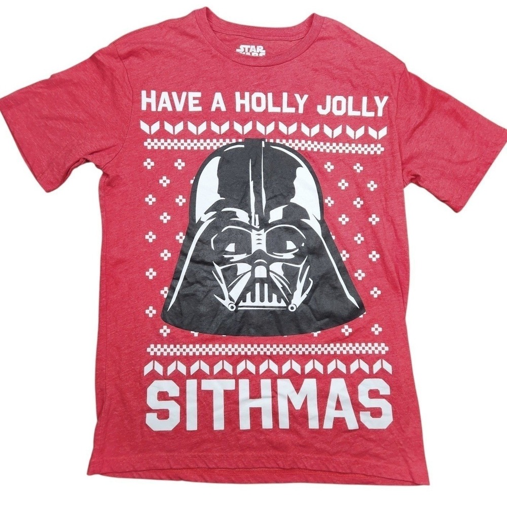 Star Wars Mens S Christmas Graphic T-Shirt Red Darth Vader Sithmas
